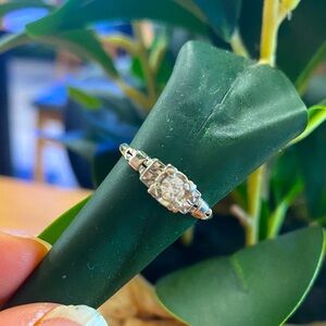 💍🤍❤️‍🔥Vintage Diamond Ring Platinum Antique Fine Jewelry Pre-Owned Size 7.75 14K